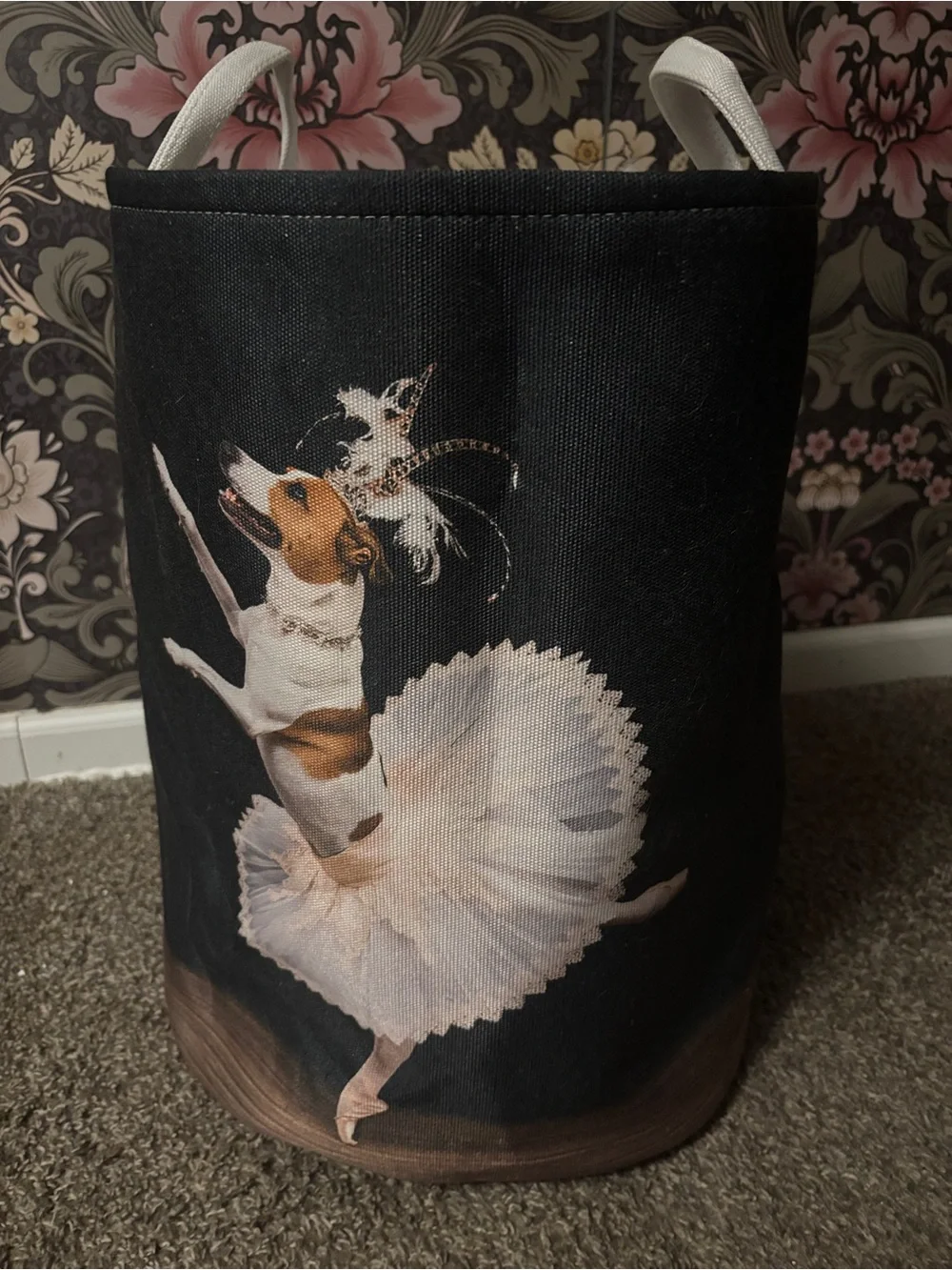 Black Canvas Tote with Ballerina Dog Print